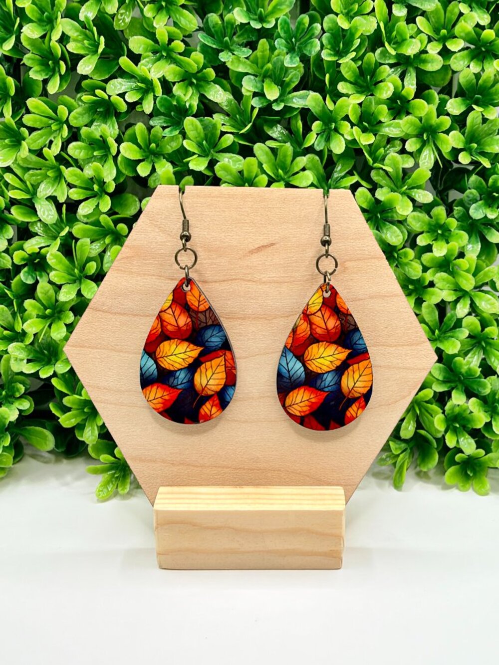 Colorful Autumn Leaf Sublimated Teardrop Earrings
